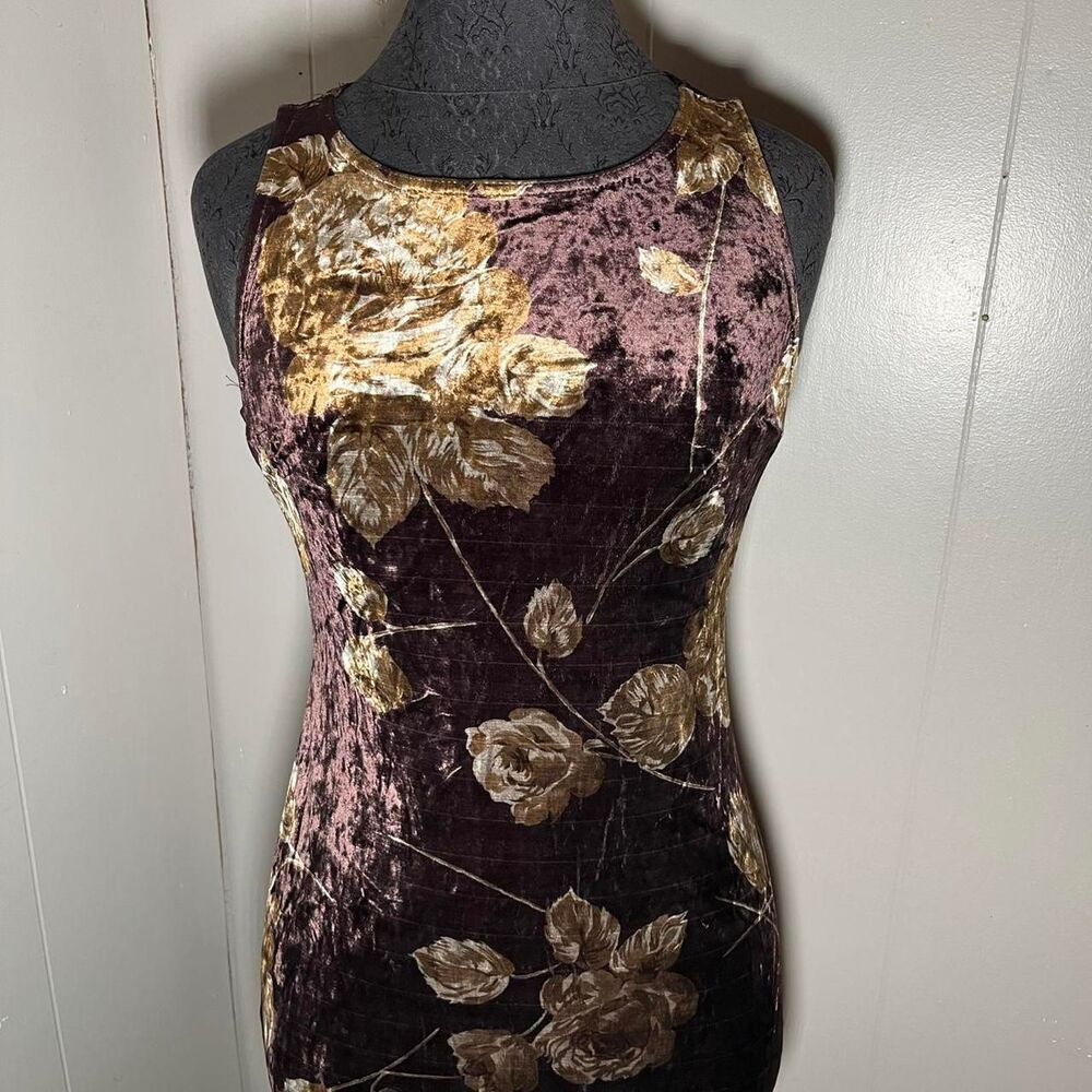 Vtg Rampage Floral Brown Maxi Dress Fairy Boho Whimsygoth Gold Size M Bodycon - Picture 5 of 8